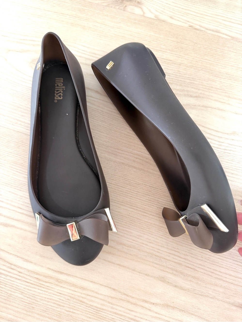 Melissa Womens Bow-Trim Jelly Ballet Flat Plum Brown Gold Size 8 EU 39 - Picture 6 of 8